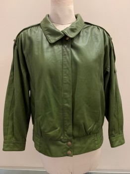 ULTRA CLUB, Olive Green, Leather, Polyester, Solid, L/S, Zip Front, Collar Attached, Shoulder Strap,