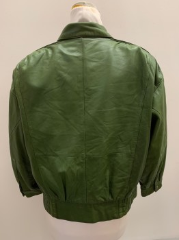 ULTRA CLUB, Olive Green, Leather, Polyester, Solid, L/S, Zip Front, Collar Attached, Shoulder Strap,