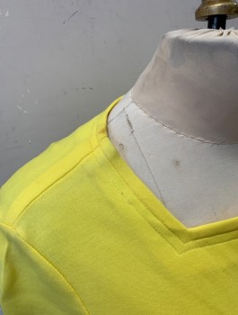 Herman Geist, Yellow, Polyester, Solid, S/S, Squared Off Neckline, Double Row Stitching on Neck, Brown Stains Around Collar & Back