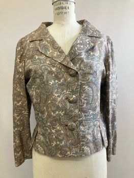 N.Y. VINTAGE, Jacket, Brown/ Multi-color, Paisley, C.A., Notched Lapel, L/S, B.F., Side Vents With Matching Belt