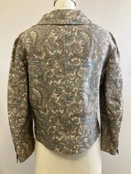 N.Y. VINTAGE, Jacket, Brown/ Multi-color, Paisley, C.A., Notched Lapel, L/S, B.F., Side Vents With Matching Belt