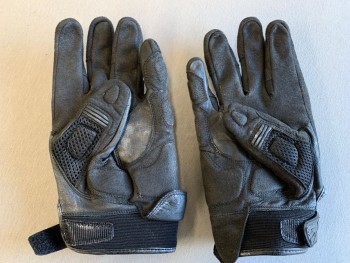 S, Black, Metallic, Leather, Pair, Motorcycle Gloves, Molded Knuckles Painted Metallic to Look Futuristic, Velcro at Wrists, Multiples