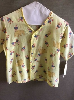 Angelica, Yellow, Tan Brown, Blue, Red, Polyester, Graphic, Clowns & Elephants Graphic, Snap Front, Short Sleeve,  See Photo Attached,