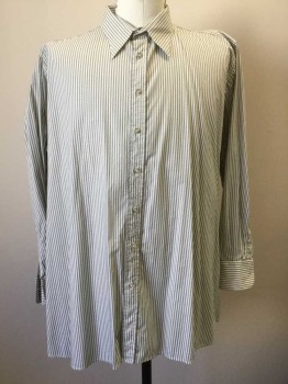 DOMETAKIS, White, Dk Gray, Cotton, Stripes - Vertical , 1/8" Wide Vertical Stripes with Tiny Diamond Pattern, Long Sleeve Button Front, Collar Attached, No Pocket, Short French Cuffs, Made To Order,