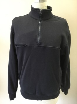 5.11 TACTICAL, Navy Blue, Cotton, Polyester, Solid, Dark Navy Pullover Sweatshirt, Long Sleeves, Stand Collar, Half Zipper Closure at Neck, Horizontal Seam Across Chest, Long Sleeves, Kangaroo Pocket, Subtle Pockets/Compartments Throughout **Barcode Located on Kangaroo Pocket