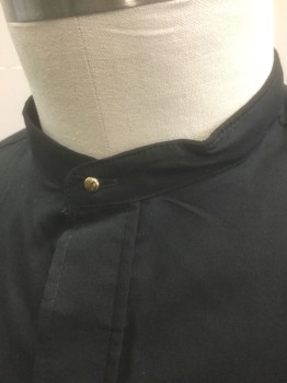 R.J. TOOMEY CO, Black, Poly/Cotton, Solid, Priest Shirt, Short Sleeve Button Front, Band Collar,  Top Button Hole Closes with Stud, 2 Patch Pockets at Chest