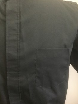 R.J. TOOMEY CO, Black, Poly/Cotton, Solid, Priest Shirt, Short Sleeve Button Front, Band Collar,  Top Button Hole Closes with Stud, 2 Patch Pockets at Chest