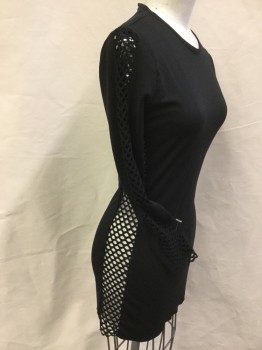 N/L, Black, Polyester, Cotton, Solid, Diamonds, Black, with Black Cut Out Diamond Side Bodice & Center Long Sleeves, Round Neck, Key Hole Back with 1 Cover Button