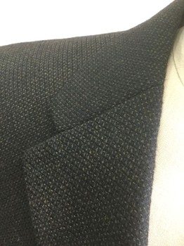 KENNETH COLE, Black, Olive Green, Wool, Birds Eye Weave, Dots, Single Breasted, Notched Lapel, 3 Buttons, 3 Pockets, Taupe Lining,