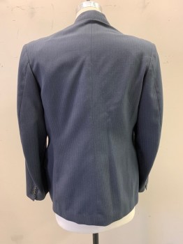 JOHN COLLIEN, French Blue, Dk Gray, Wool, Stripes - Vertical , Peaked Lapel, Double Breasted, Button Front, 3 Pockets