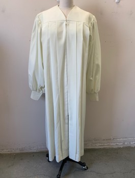 MURPHY ROBES, Bone White, Polyester, Solid, Long Sleeves, Zip Front, Sleeves are Cartridge Pleated at Shoulders Along Yoke, Floor Length, Vertically Pleated Front