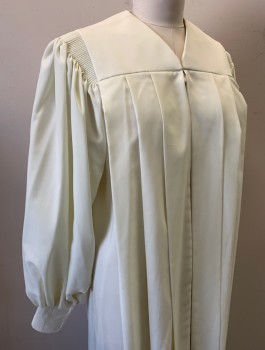 MURPHY ROBES, Bone White, Polyester, Solid, Long Sleeves, Zip Front, Sleeves are Cartridge Pleated at Shoulders Along Yoke, Floor Length, Vertically Pleated Front