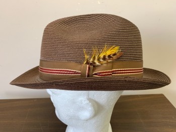 PINZANNO HOLLYWOOD , Dusty Brown, Red, Straw, Brow and Red Stripes Grosgrain Hat Band