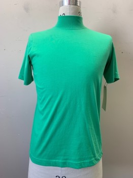 CLASSIC ELEMENTS, Green, Poly/Cotton, Solid, Mock Neck, Short Sleeves,