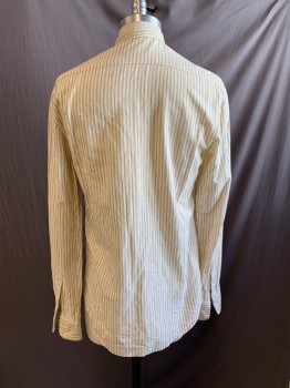 NL, White, Goldenrod Yellow, Indigo Blue, Cotton, Stripes - Vertical , Collar Band, Button Front, Long Sleeves