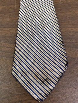 N/L, Navy Blue, Lt Gray, Silk, Stripes - Diagonal , Stripes - Pin, No Lining, 3.5" Wide at Base, Four in Hand, Stained at Base, Wear Along Edges