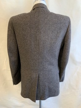 AMERICAN TREND, Brown, Black, Wool, 2 Color Weave, Tweed, Notched Lapel, Single Breasted, Button Front, 2 Buttons, 3 Pockets