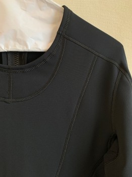 MTO, Black, Synthetic, Solid, Round Neck, L/S, Zip Back, Black Stitching, Fleece Lining