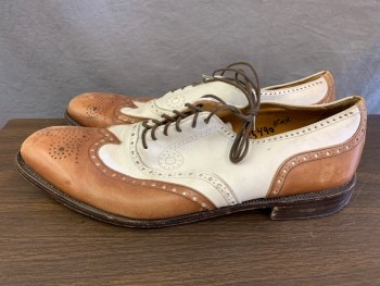 SWENY'S, Tan Brown, Off White, Leather, Wingtip, Spectators,