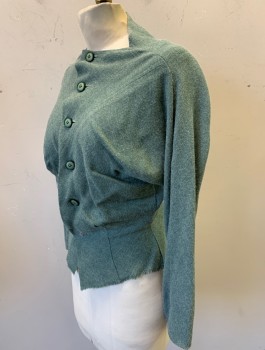 N/L, Dusty Green, Cotton, Solid, Flannel, Long Dolman Sleeves, Round Neck, Button Front, Thin Bateau Neck, Darts at Waist, Raw Edge at Hem, Goes with Skirt (CF033496)