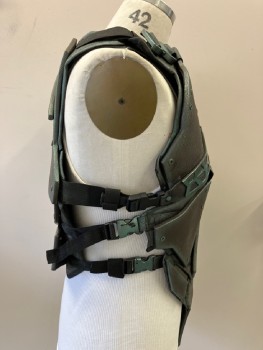 MTO, Brown, Iridescent Green, Polyester, Plastic, Geometric, CHESTPLATE: Cordura Covered Panels Attached To Neoprene. Decorative Plastic Band Across Chest, 3 Nylon Straps with Plastic Buckles At Sides, Large Buckles At Shoulders, DETACHABLE Velcro Pads At Shoulder Straps For Comfort. Comes With SWORD Non Coded