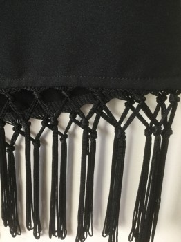FOREVER 21, Black, Polyester, Rayon, Solid, Crepe, High Waisted, Knotted Tassle Detail at Hem, Invisible Zipper at Center Back, 2" Inseam
