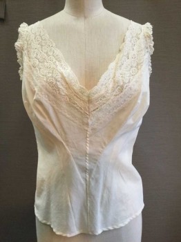 Ivory White, Lace, Cotton, Solid, V-neck, Lace Bust & Trim, Great Condition