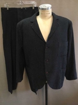 MTO, Black, Blue, Wool, Stripes, Single Breasted, 3 Buttons,  3 Pockets, Notched Lapel,