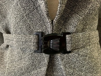 N/L, Gray, Black, White, Wool, Speckled, Grid , Gray and Black Speckled, with Black and White Intersecting Grid Stripes, Bishop Style Sleeves with Tiny Snap Closure at Cuff, Folded Round Collar/Lapel, Open Center Front with No Closures, Hi/Low Hemline (Longer in Back), Pointed Back of Collar at Center Back Neck, Elastic Panel at Center Back Waist, Made To Order 1930's Reproduction **3 Pieces Total: Suit Comes with Matching Self Fabric Belt with Red Circular Buckle