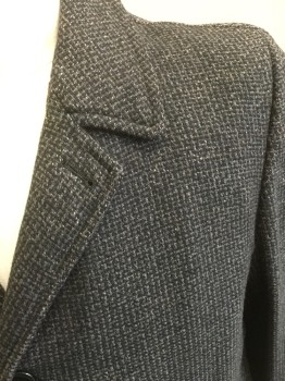 N/L, Black, Olive Green, Wool, Tweed, Basket Weave, Single Breasted, 3 Buttons,  2 Pockets, Set-in Sleeve Front and Raglan Sleeve Cut for Back,