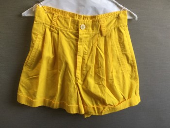 ESPRIT, Yellow, Cotton, Solid, Pleated Front, Zip Fly, 2 Pockets, Cuffed Hem, Belt Loops