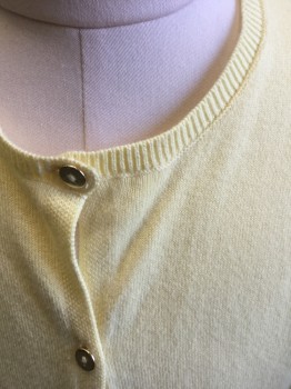 ZARA, Lt Yellow, Synthetic, Solid, Knit, Long Sleeves, Gold Metallic Buttons at Front, Round Neck