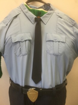 N/L MTO, Slate Blue, Black, Polyester, Police Uniform for Walkabout (Walkabout **NOT* Included), Short Sleeve Faux Button Front Shirt, Attached to Pants, Velcro Closure in Back with Open Bum, Includes 3 Noncoded Pieces: Belt, Clip on Tie, and Gold Belt Buckle Shaped Like Shield/Badge