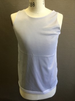 A4, Navy Blue, White, Polyester, Solid, Reversible Mesh with Open Holes Texture, One Side is Navy, Other Side is White, Sleeveless, Scoop Neck, **Multiples **Barcode Located Between Layers Near Side Hem