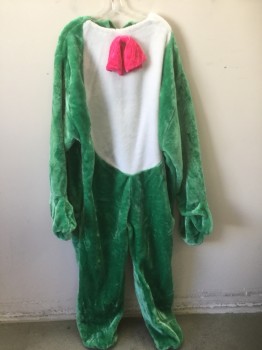 N/L, Green, White, Pink, Polyester, Solid, Color Blocking, BODY- Green Plush Furry Material, with White Belly, Pink Bow at Neck, Long Sleeves with Covered Hands, Center Back Zipper **Comes with Noncoded Pair of Plush Green Frog Feet Spats, See Photo