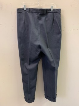 JOHN COLLIEN, French Blue, Dk Gray, Wool, Stripes - Vertical , Slant Pockets, Button Front, Pleat Front, No Back Pockets