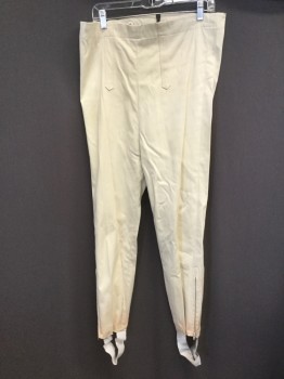 N/L MTO, Cream, Wool, Solid, Cream Pants, Flat Front, Vertical Tabs Attached Front Waist, Zip Back, Side Hem Zips, Elastic Stirrups (Reddish Stain at Hem)