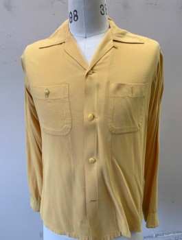 TOPCRAFT, Butter Yellow, Cotton, Solid, Long Sleeves, Button Front, Collar Attached, 2 Patch Pockets with Button Closure, Hand Picked Stitching on Collar,