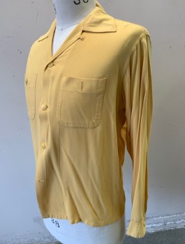 TOPCRAFT, Butter Yellow, Cotton, Solid, Long Sleeves, Button Front, Collar Attached, 2 Patch Pockets with Button Closure, Hand Picked Stitching on Collar,