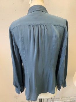 J CREW, Steel Blue, Synthetic, Solid, Long Sleeves, Button Front, 7 Buttons, 2 Button Cuffs, Self Buttons, Patch Pockets, Gathered Shoulders