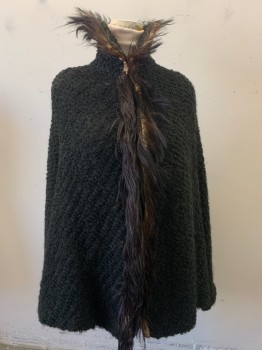 N/L, Black, Brown, Wool, Fur, Solid, Boucle, Trimmed in Fur, Hooks & Eyes, Portrait Collar, Lined, Barcode in Right Pocket, Victorian, Lady Bracknell.