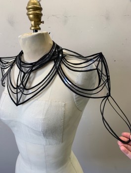 DIVAMP COUTURE, Clear, Black, Plastic, Collar/Neckpiece with Pointed Epaulets on Shoulders, Clear Plastic with Black Edges, Elastic Loops for Arms, Self Tie at Back Neck