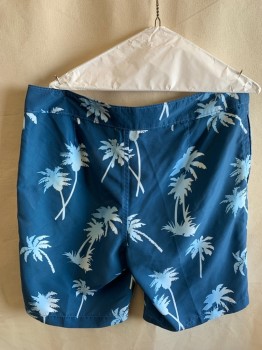 TOMMY BAHAMA, Blue, Sky Blue, Lt Blue, Polyester, Hawaiian Print, Lace Up Waistband, 2 Pockets
