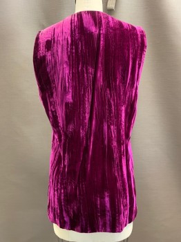 NO LABEL, Magenta Purple, Polyester, Solid, Sleeveless, V Neck, Velvet Texture, 2 Gold Buckles, Made To Order,
