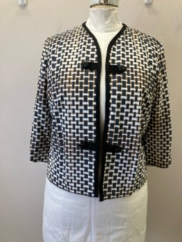 N/L, Jacket - White/Black/Brown Stripes And Rectangles, Poly, Open Front, Braid Binding And Button Loop Detail, 3/4 Slv