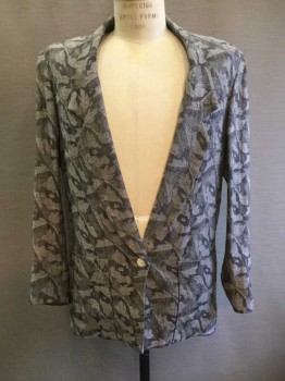 N/L, Gray, Charcoal Gray, Linen, Cotton, Camouflage, Single Breasted, Collar Attached, Notched Lapel, 2 Pockets, 1 Button