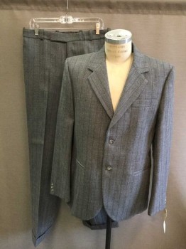 MARK COSTELLO, Gray, Brown, Wool, Mohair, Stripes, Heathered, Textured Gabardine, Single Breasted, 3 Pockets, 2 Buttons, Notched Lapel, Multiples, See FC017018 & FC030576