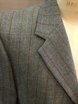 MARK COSTELLO, Gray, Brown, Wool, Mohair, Stripes, Heathered, Textured Gabardine, Single Breasted, 3 Pockets, 2 Buttons, Notched Lapel, Multiples, See FC017018 & FC030576