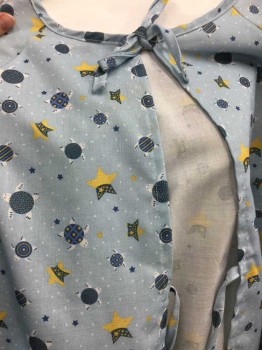 Fashion Seal, Lt Blue, White, Blue, Yellow, Polyester, Graphic, Turtles & Stars Graphic, Short Sleeve,  Lacing/Ties Up Back