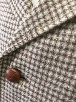 N/L, Beige, Brown, Cream, Wool, Grid , Dashed Grid Pattern, Single Breasted, 3 Buttons,  Notched Collar, 2 Welt Pockets, Solid Tan Lining,